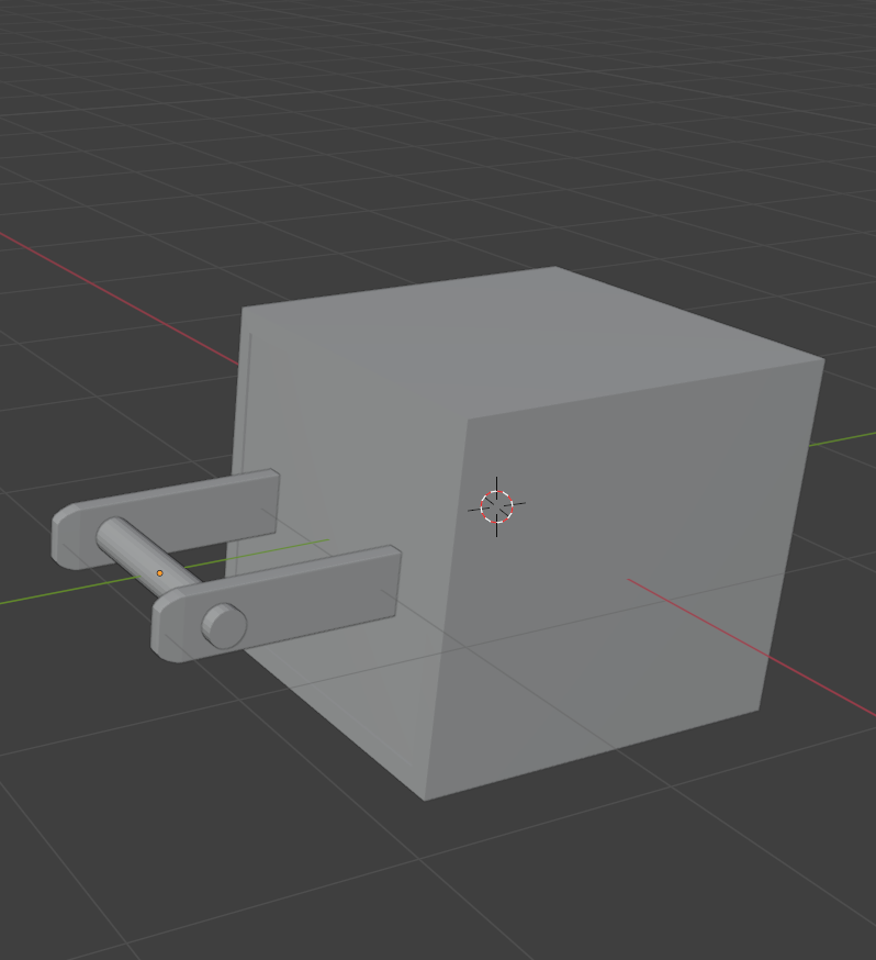 I used this cylinder to cut through both metal parts of the block. I added a modifier to the cube > added a boolean > subtracted the cylinder then hit apply (in Blender)