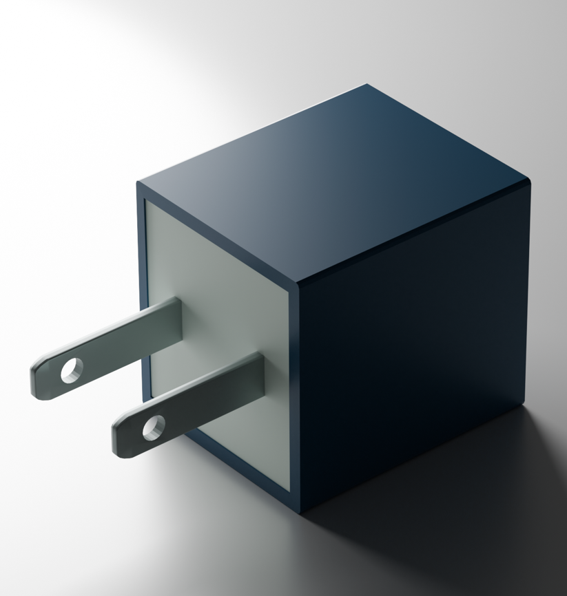 This is the final render of my charging block from the front. I managed to recolour one face of my cube at the front to match the real thing, which was something new and exciting to me